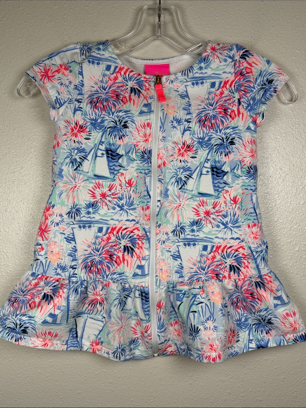 Lilly Pulitzer Girls S 4/5 Shining Sea Patriotic Firework Zip CoverUp Dress Flaw